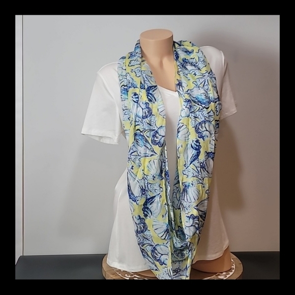 Talbots Yellow w/Blue Sea Shells Tunic Style Blouse. Size Lp 100% Cotton V-neck - Picture 17 of 17
